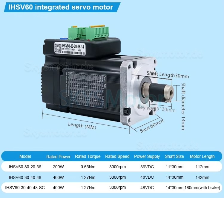 Nema 23 Integrierter AC Servomotor mit Steuerung JMC iHSV60-30-40-48-SC 400W 48V 1,27N.m 3 Phasen 3000U/min with Brake